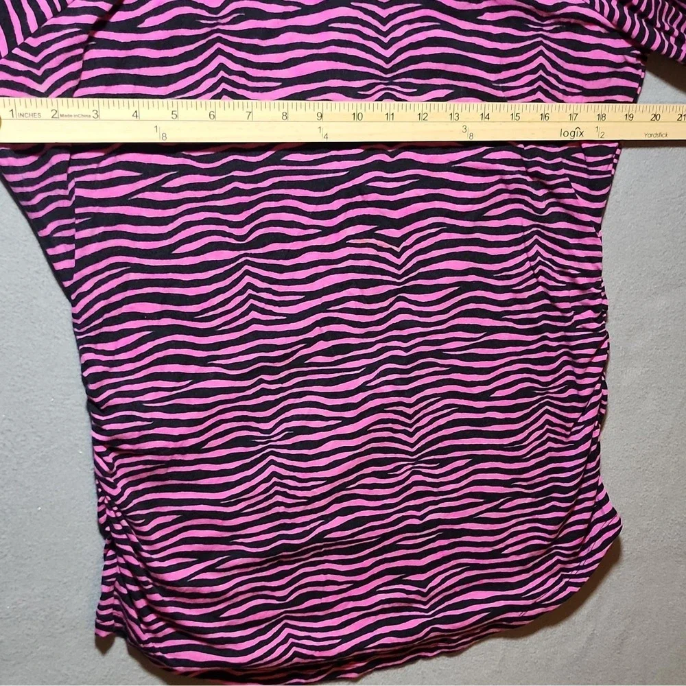 Michael Kors Pink Black Zebra Knit Cotton T-Shirt XL Round Neck Long Sleeve